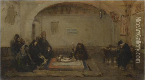 Interior With Figures Oil Painting - Nikoforos Lytras