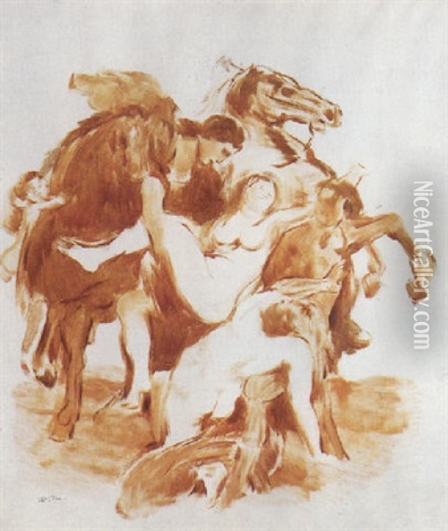 Etude D'apres L'enlevement Des Filles De Leucippe Par Rubens Oil Painting - Odilon Redon