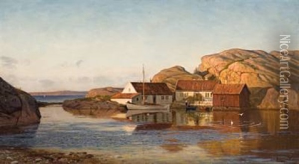Sommeraften I Ny Hellesund (renneholmen) Oil Painting - Amaldus Clarin Nielsen