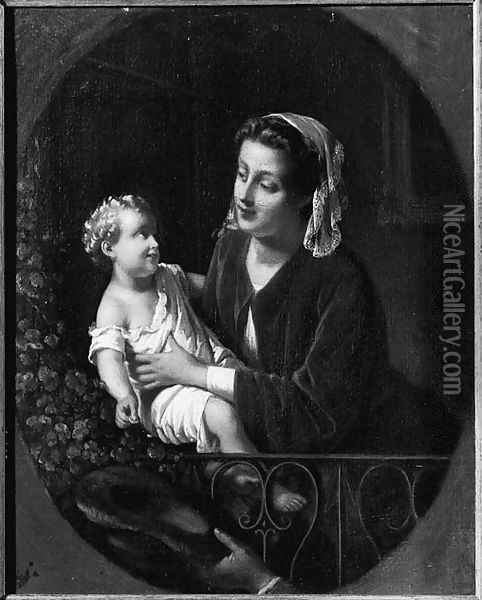 A mother and child on a balcony Oil Painting - Johann Friedrich August Tischbein