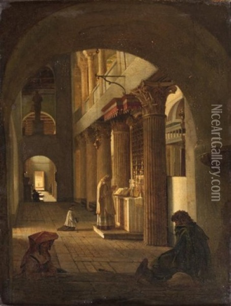 La Messe A San Lorenzo Fuori Le Mura, Rome Oil Painting - Leopold-Louis Robert