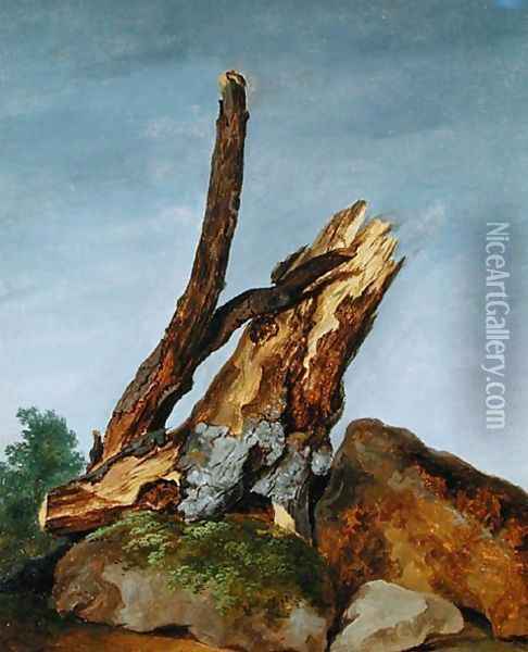 Study of Rocks and Branches, c.1795 Oil Painting - George Augustus Wallis