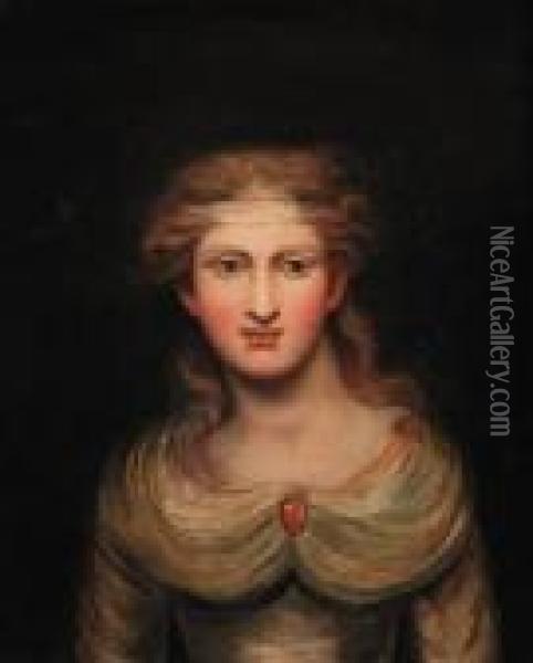 Portrait Of A Lady, Formerly Identified As Emma Hart, Bust-length,in A White Dress Oil Painting - James Barry