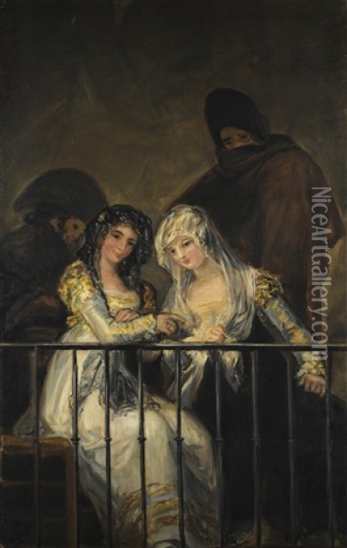 Majas On A Balcony Oil Painting - Francisco Goya