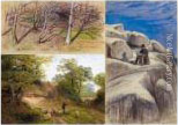 An Album Containing 
Approximately One-hundred-and-twenty-two Sketches Of British Rural 
Scenes, A Self Portrat Sketching, Studies Of Trees And Animals 
Andcoastal Scenes Oil Painting - John MacWhirter