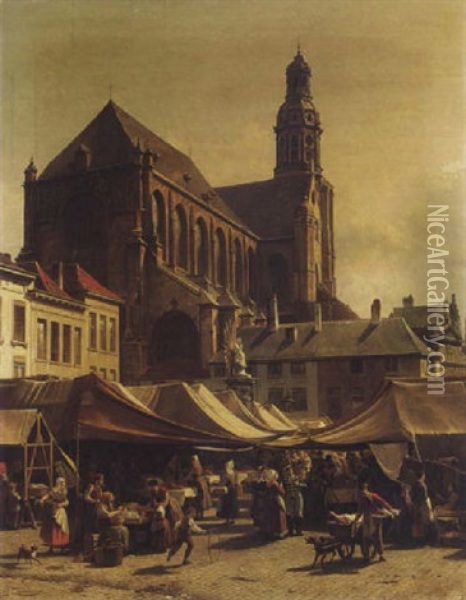 Market Day In Antwerp Oil Painting - Jacques Francois Carabain
