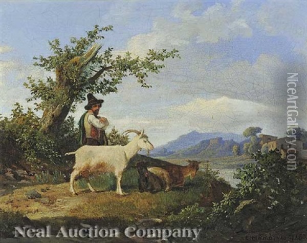 A Mountainous Landscape With Herder And Goats Oil Painting - Karoly Marko the Elder