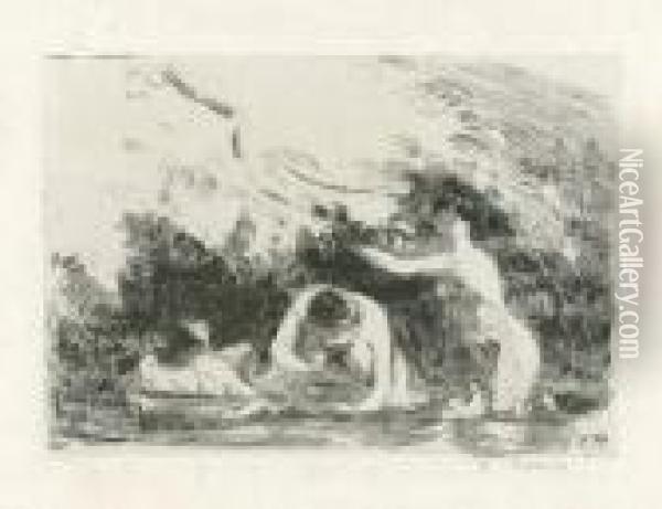 Baigneuses A L'ombre Des Berges Boisees. 1895 Oil Painting - Camille Pissarro