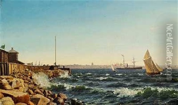 Livlig Trafik I Oresund Ud For Helsingor Havn Oil Painting - Christian Frederic Eckardt