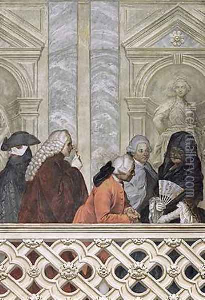 Group of five people with a woman in a black veil Oil Painting - Michelangelo Morlaiter