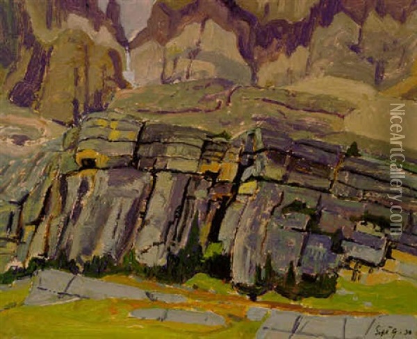 Cliffs Near Lake O'hara Oil Painting - James Edward Hervey MacDonald