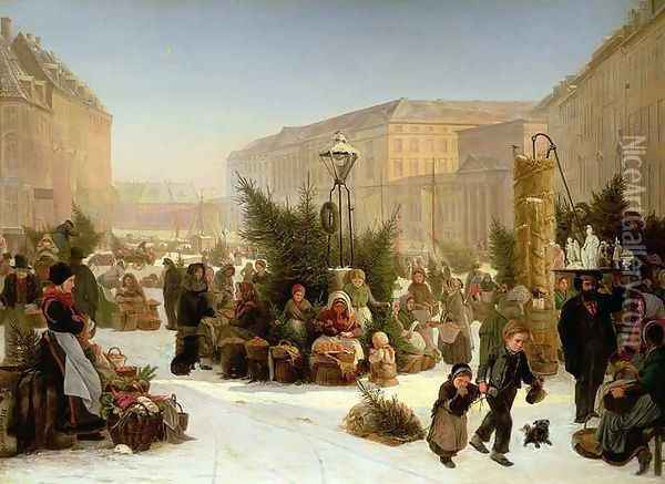 Selling Christmas Trees Oil Painting - David Jacob Jacobson