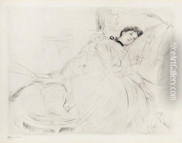 Lady Reclining On A Daybed Oil Painting - Paul Cesar Helleu