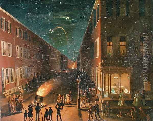 Election Night Bonfire, 1864 Oil Painting - Bernard Uhle