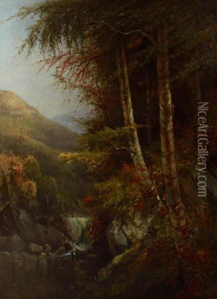 Mountain River Landscape - Possibly The Adirondack's Oil Painting - Charles Day Hunt