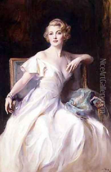 The White Dress a Portrait of Joan Clarkson Oil Painting - Philip Alexius De Laszlo