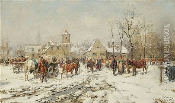 Winterlicher Viehmarkt Oil Painting - Karl Stuhlmueller