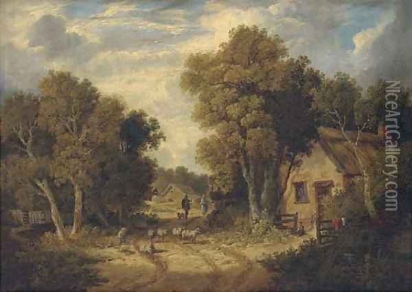 A Suffolk lane Oil Painting - John Berney Ladbrooke
