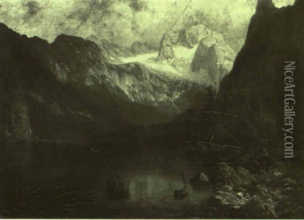 Gebirgssee Mit Gletscher Oil Painting - Josef Schoyerer