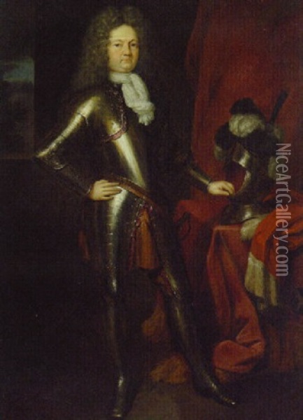 Portrait Of A Commander (the Comte De Martigny?) In Armour Oil Painting - Constantyn Netscher