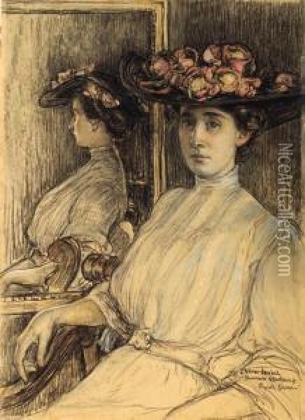 Portrait Sketch Of Miss Palmer Oil Painting - Elizabeth Nourse