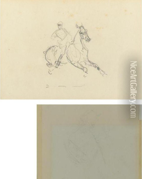 Cavalier (recto) And Silhouette (verso): A Double-sided Drawing Oil Painting - Henri De Toulouse-Lautrec