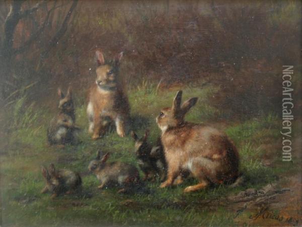 Hares With Leverets Oil Painting - Jeanne Micas
