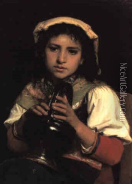 Girl With A Jug Oil Painting - Luigi Bechi