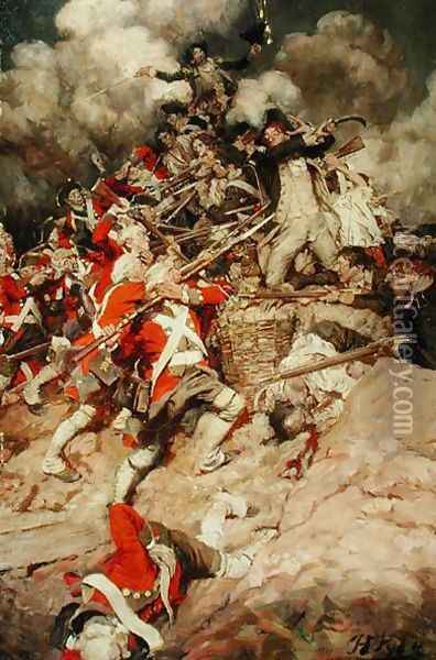 They Scrambled up the Parapet and Went Over the Top, Pell Mell, Upon the British, or The Battle of Yorktown, from Janice Meredith by Paul Leicester Ford 1865-1902, published 1899 Oil Painting - Howard Pyle