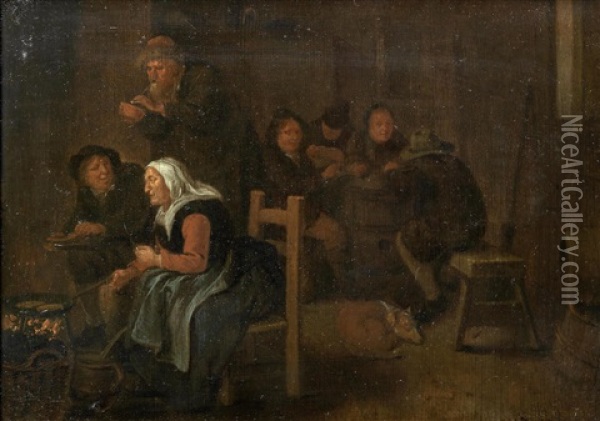 Peasants In An Interior Oil Painting - Jan Jacobsz Molenaer