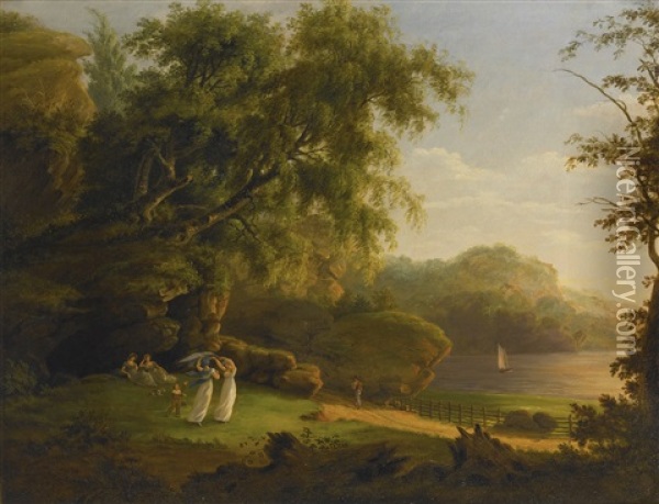 Picnic By The Lake Oil Painting - Thomas Birch