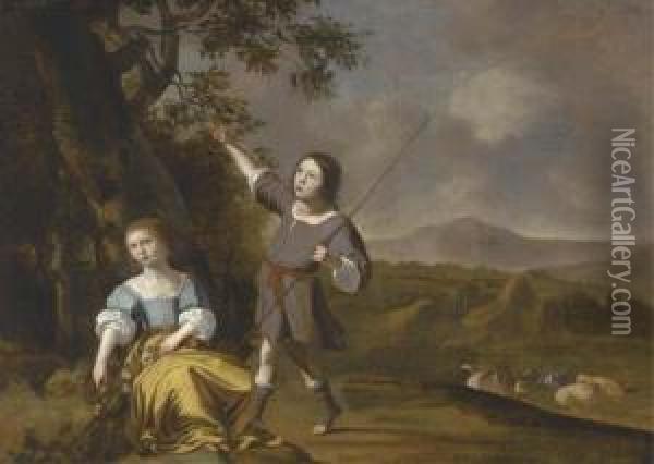 A Pastoral Landscape With A Girl And Boy In The Foreground Oil Painting - Jan Mytens