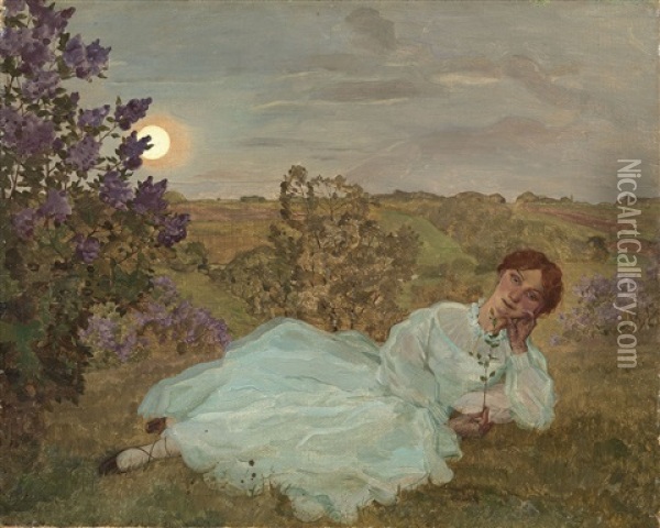 Repose At Sunset Oil Painting - Konstantin Andreevich Somov
