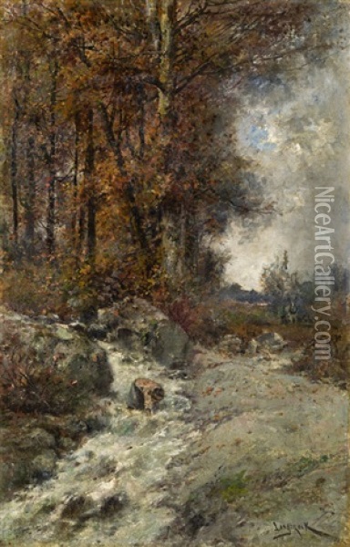 Herbstliche Waldlandschaft Mit Bach Oil Painting - Henri Langerock
