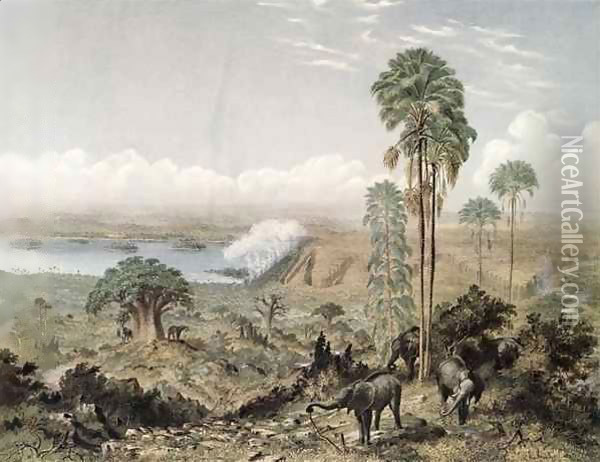 Victoria Falls of the Zambezi River Oil Painting - Thomas Baines
