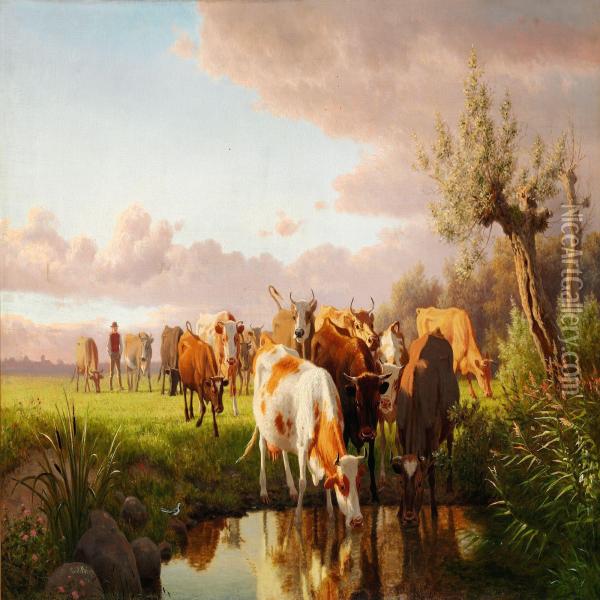 Koer Ved En Vanding Oil Painting - Carl Henrik Bogh