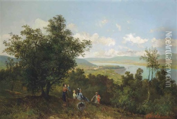 A View Of The Danube Oil Painting - Theodore von Ehrmanns