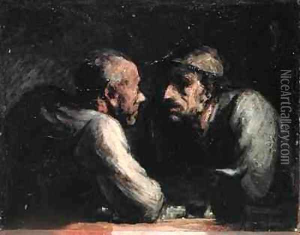 Les Deux Buveurs Oil Painting - Honore Daumier