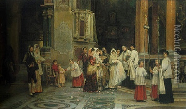 The Baptism Oil Painting - Juan Gimenez y Martin