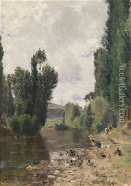 Sommerliche Flusslandschaft Oil Painting - Adolphe-Irenee Guillon
