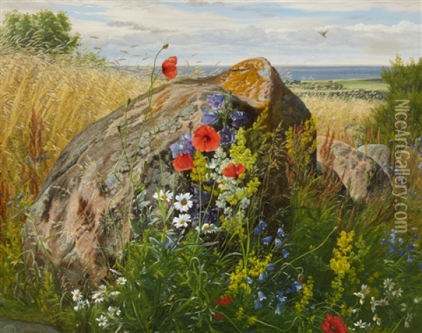 Wildflowers By A Cornfield Oil Painting - Carl Frederik Peder Aagaard