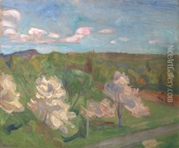 Blomstrende Aebletraer Oil Painting - Thorvald Erichsen