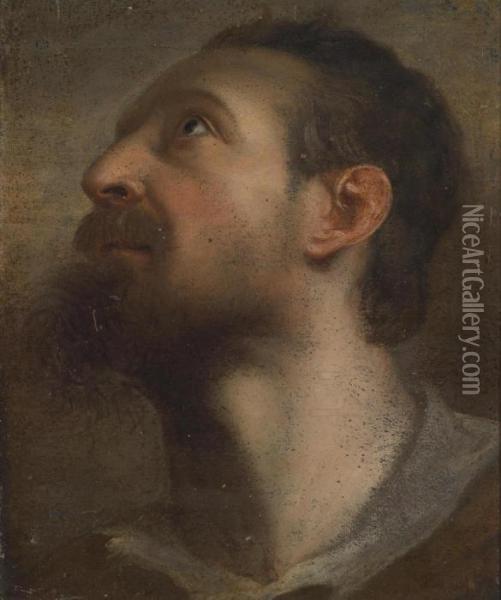 A Man Looking Upwards Oil Painting - Sir Anthony Van Dyck