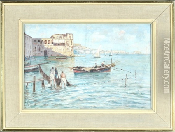 Fischer Im Hafen Beim Einholen Der Netze Oil Painting - Gaetano Esposito
