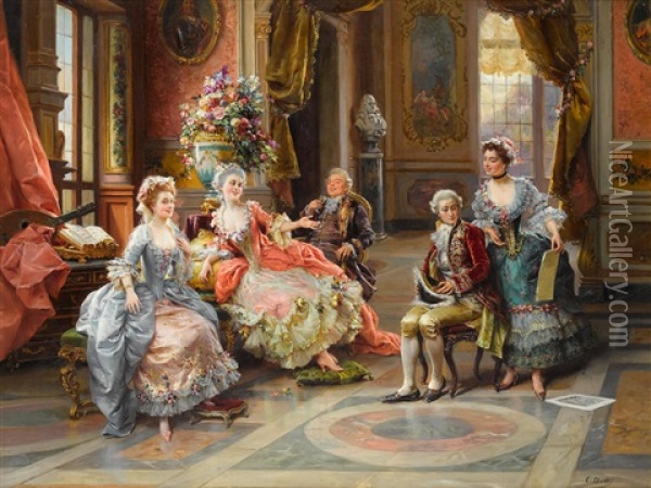 An Elegant Gathering Oil Painting - Cesare Auguste Detti