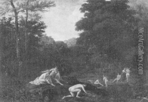 Waldlandschaft Mit Badenden Nymphen (diana Entdeckt Die Schwangerschaft Der Callisto?) Oil Painting - Johannes (Jan) Glauber