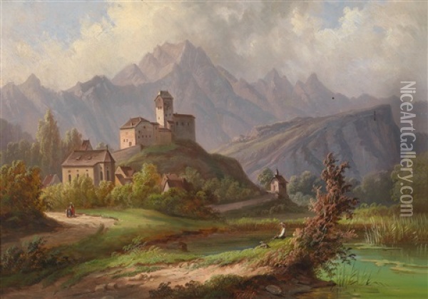 Blick Uber Schloss Sargans Im Kanton St. Gallen Auf Den Falknis Oil Painting - Jacob Alt