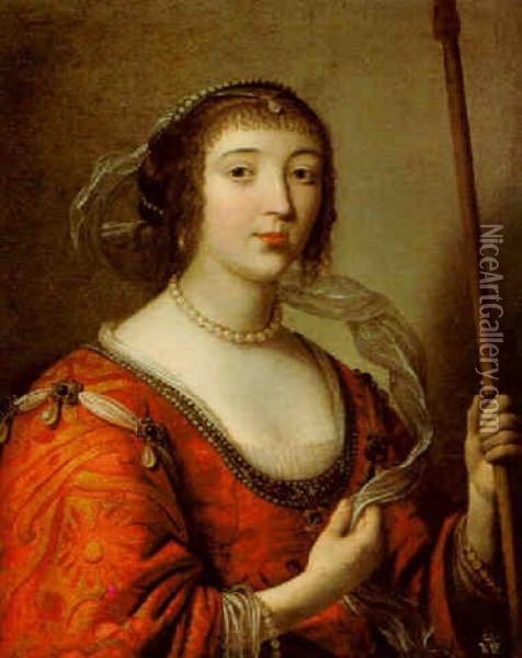Portrait Of Louise Christine, Grafin Solms-braunfels, As A Huntress Oil Painting - Gerrit Van Honthorst