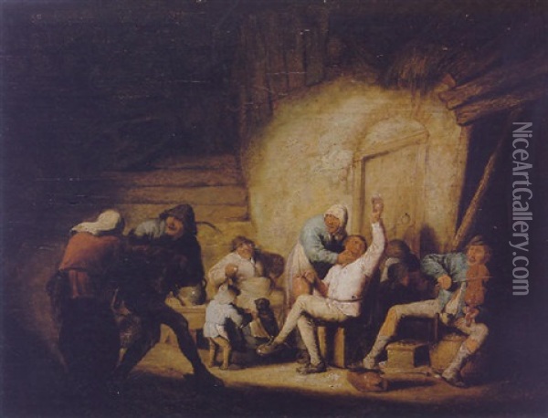 Topers Carousing In A Tavern Interior Oil Painting - Adriaen Jansz van Ostade