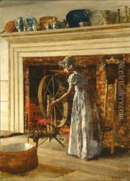 The Old Spinning Wheel Oil Painting - Edward Percy Moran